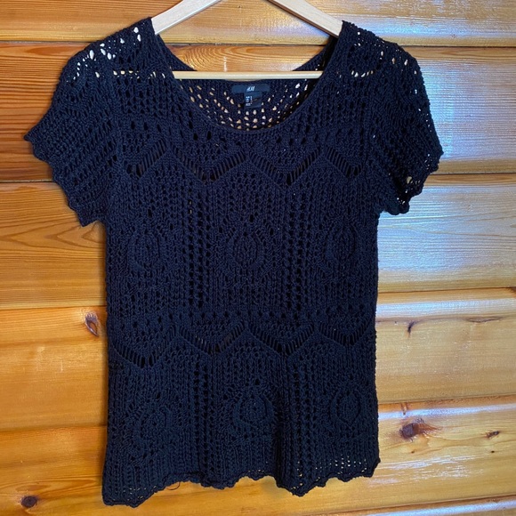 H&M Black Crochet Top - Small - Picture 1 of 4